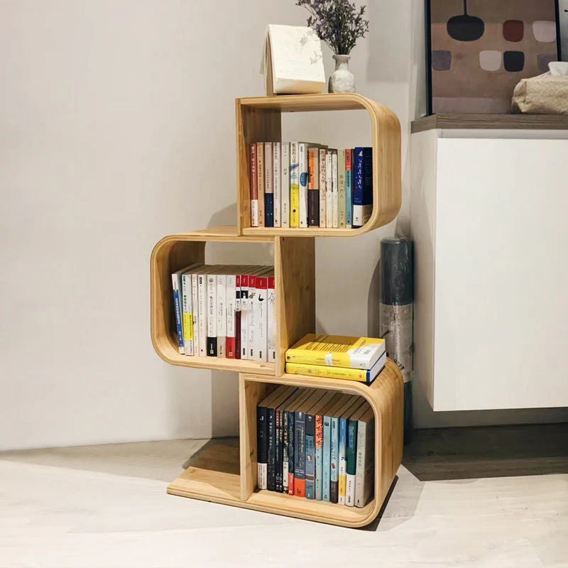 Libreria moderna bambù Scaffale standard con schienale aperto naturale e ripiani Clearhalo