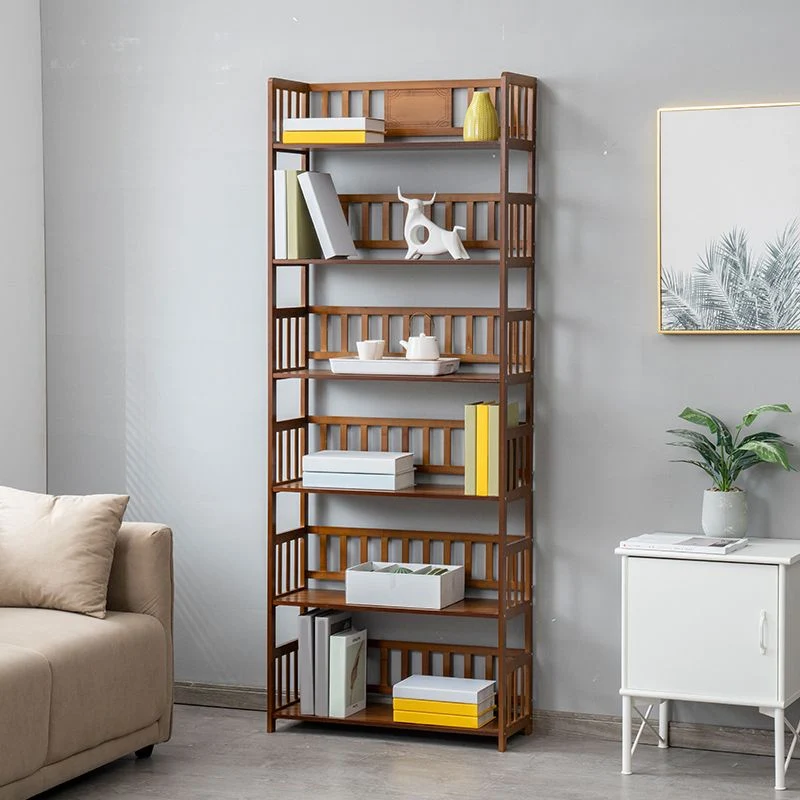 Libreria moderna bambù standard con schienale aperto per l'home office Clearhalo