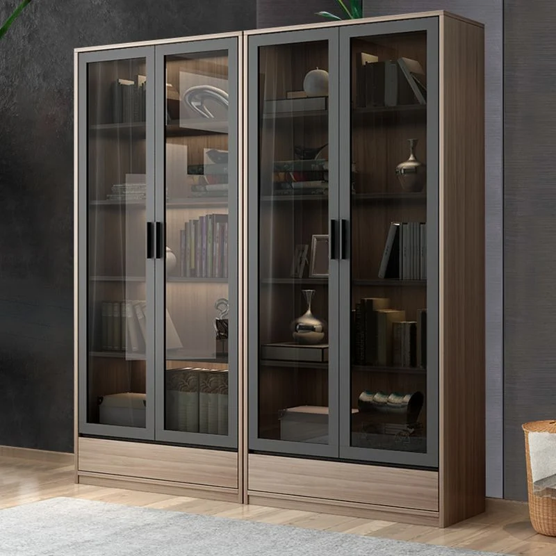 Libreria moderna legno con ante vetro, libreria chiusa per la casa Clearhalo