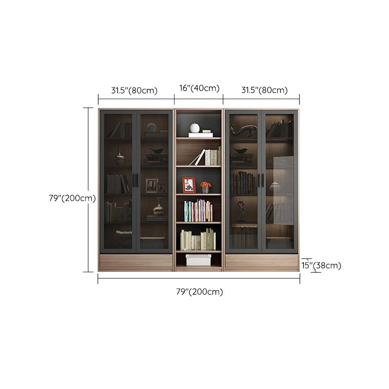 Libreria moderna legno con ante vetro, libreria chiusa per la casa Clearhalo
