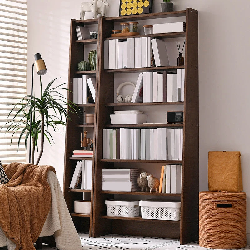 Libreria moderna legno con schienale aperto e ripiani per sala studio Clearhalo