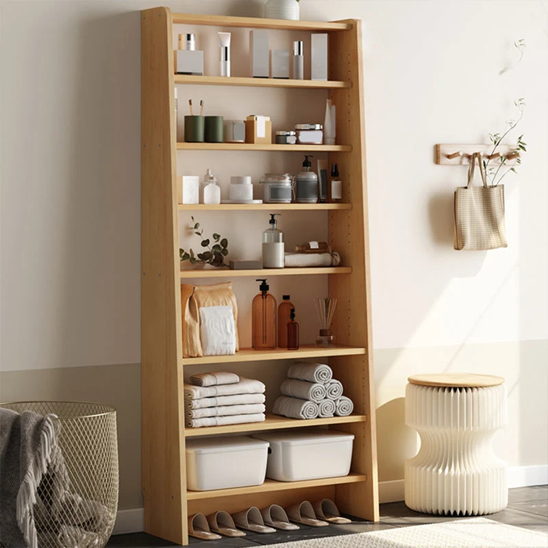 Libreria moderna legno con schienale aperto e ripiani per sala studio Clearhalo