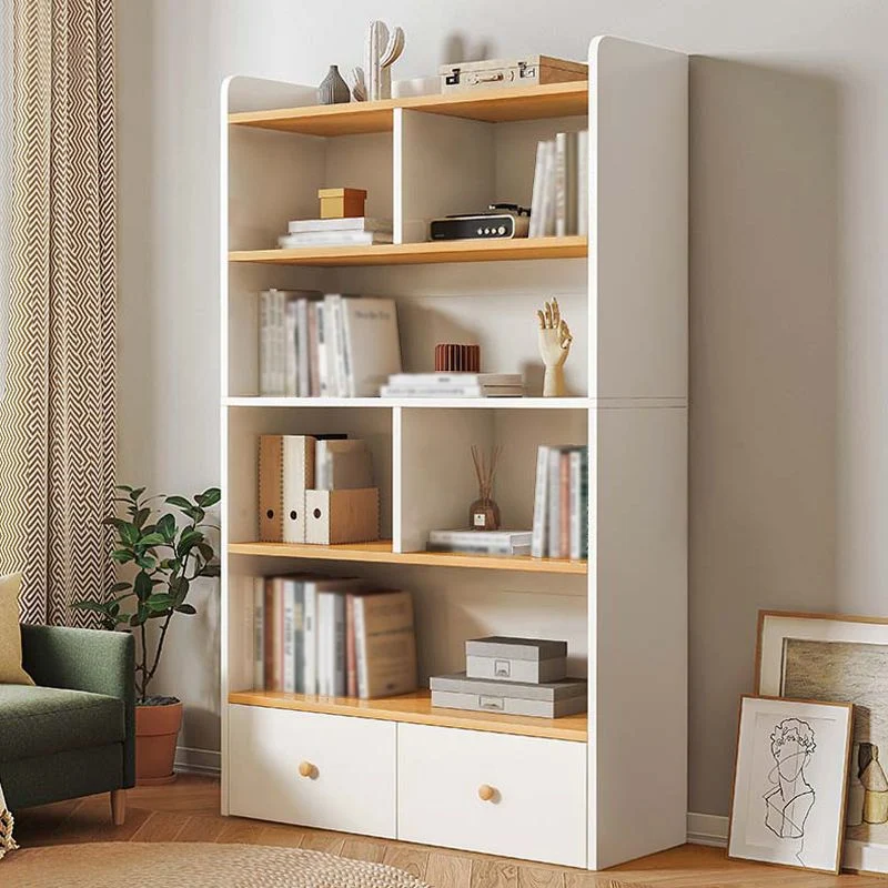 Libreria moderna standard con ripiani chiusi e cassetto derivati del legno Clearhalo