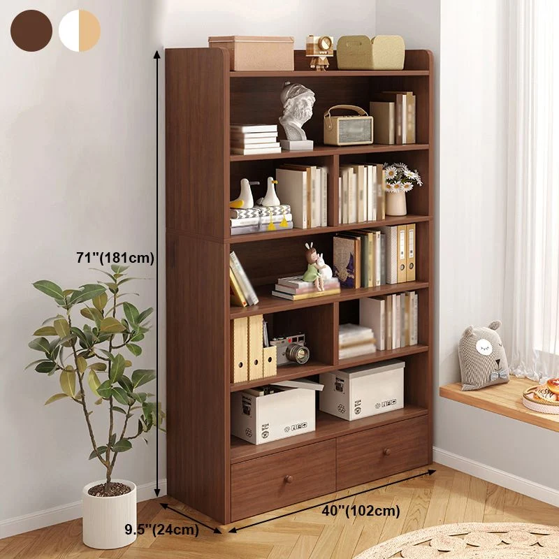 Libreria moderna standard con ripiani chiusi e cassetto derivati del legno Clearhalo