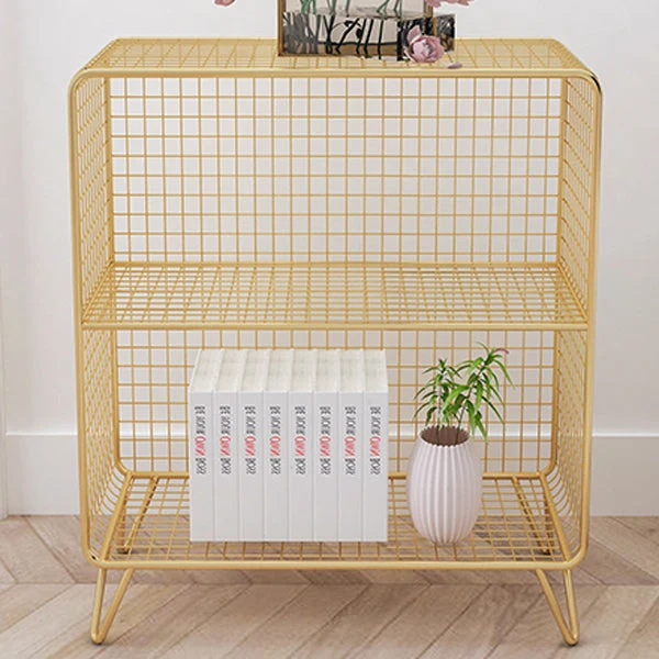 Libreria moderna standard metallo Libreria con schienale chiuso ferro dorato e nero Clearhalo