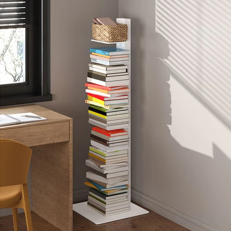 Libreria moderna verticale con schienale chiuso e ripiani metallo inclusi. Libreria inclusa Clearhalo