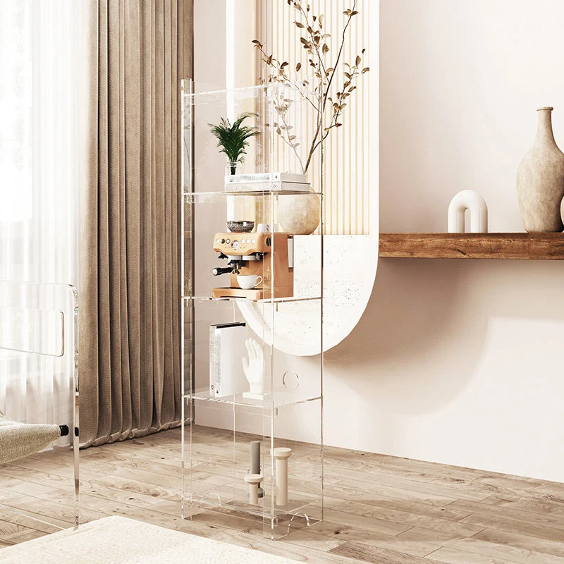 Libreria verticale acrilico con scaffale moderno con schienale chiuso e ripiani Clearhalo