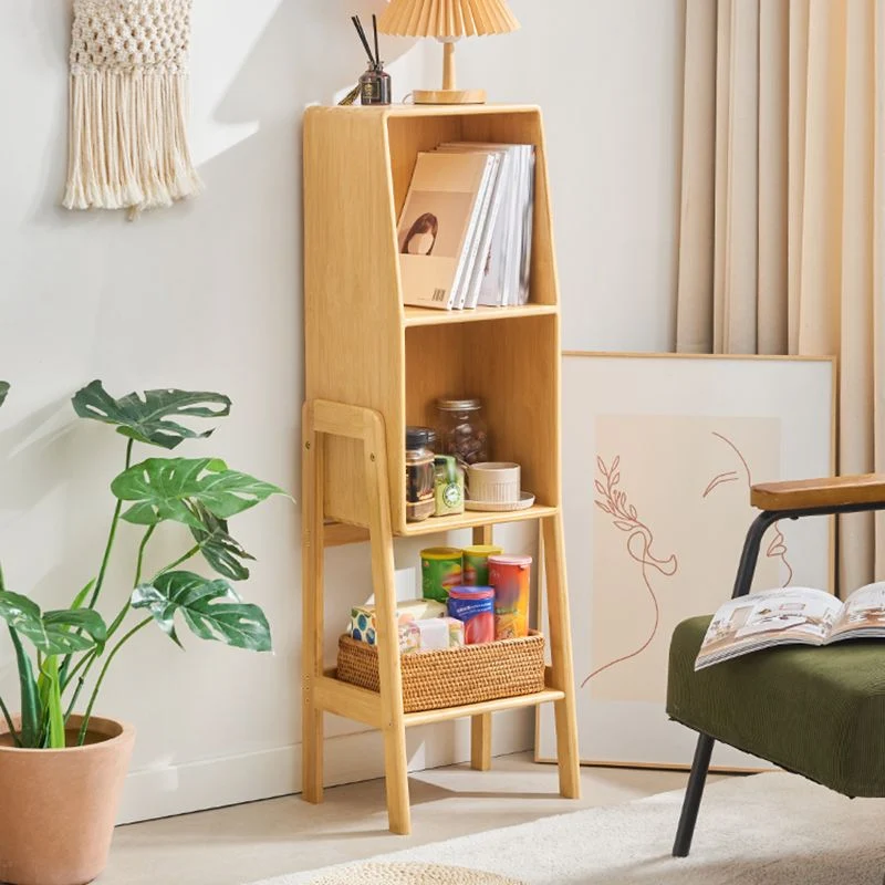 Libreria verticale contemporanea bambù con schienale chiuso e ripiani Clearhalo