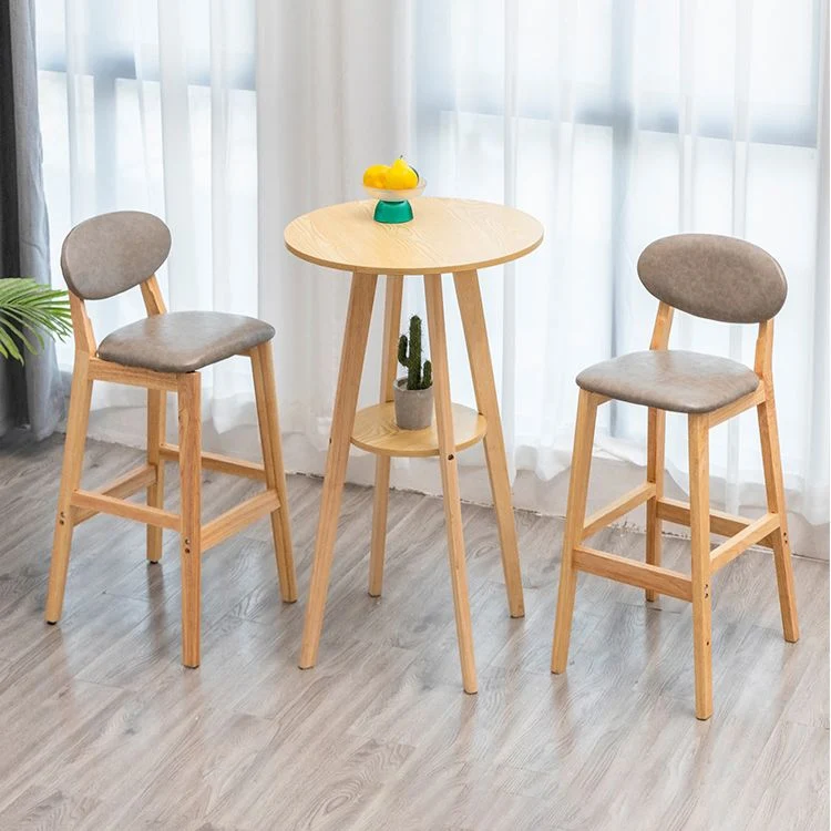 Milk Tea Shop Sgabello scandinavo pelle Sgabello da bar con poggiapiedi legno di gomma con finitura opaca Clearhalo