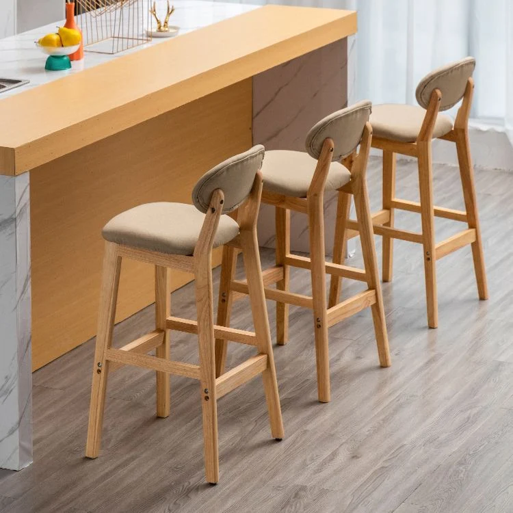 Milk Tea Shop Sgabello scandinavo pelle Sgabello da bar con poggiapiedi legno di gomma con finitura opaca Clearhalo