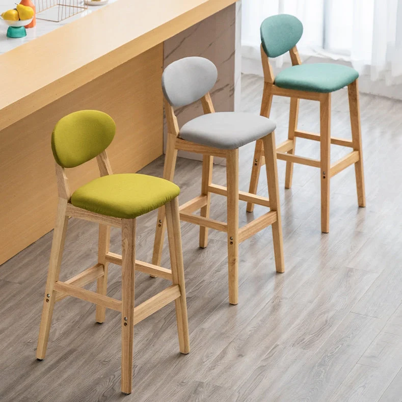Milk Tea Shop Sgabello scandinavo pelle Sgabello da bar con poggiapiedi legno di gomma con finitura opaca Clearhalo