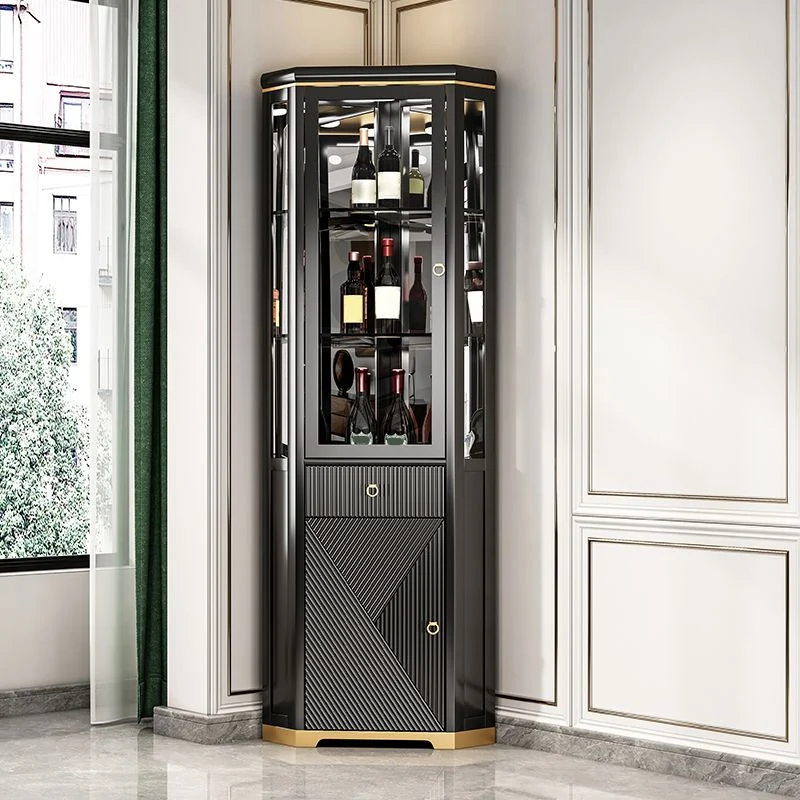 Mobile buffet Glam Curio con ante vetro rovere olio e illuminazione Clearhalo