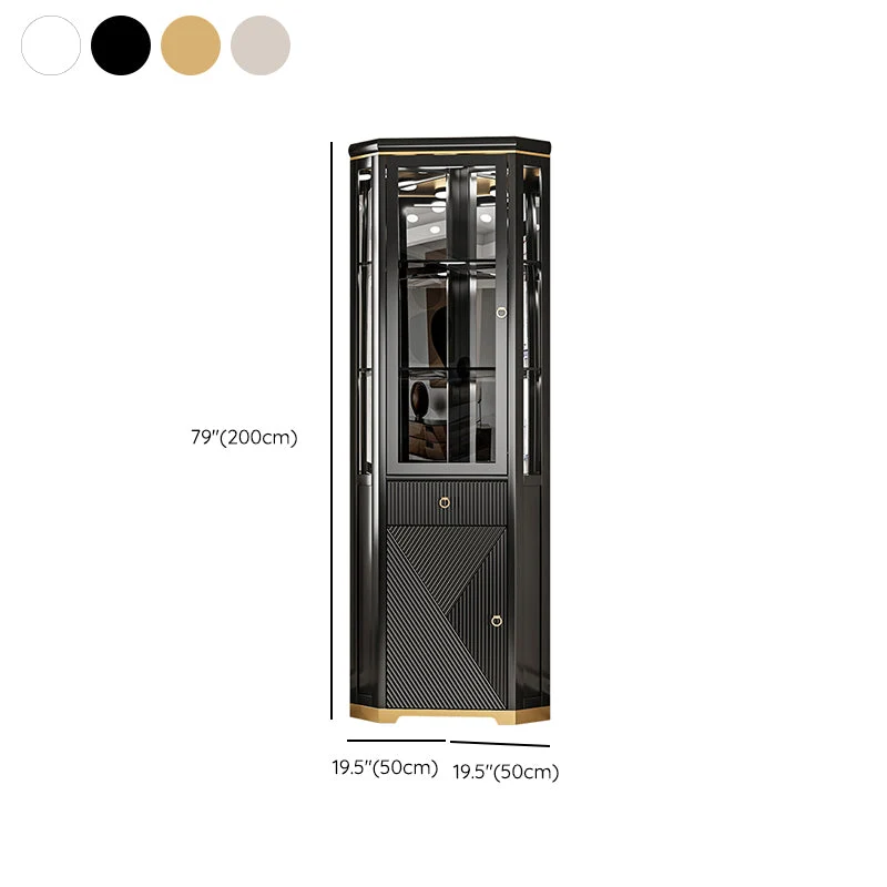 Mobile buffet Glam Curio con ante vetro rovere olio e illuminazione Clearhalo