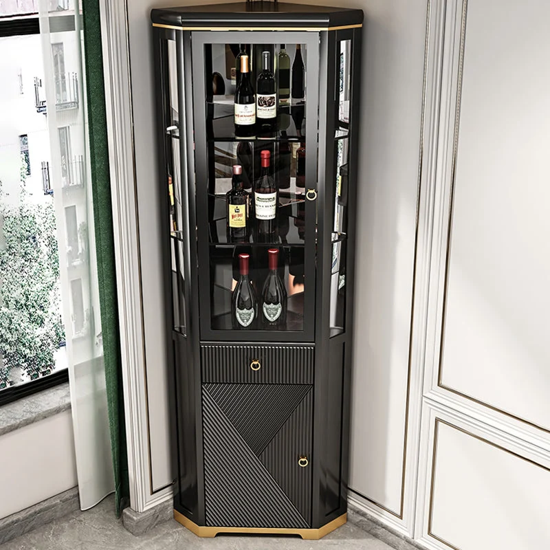 Mobile buffet Glam Curio con ante vetro rovere olio e illuminazione Clearhalo