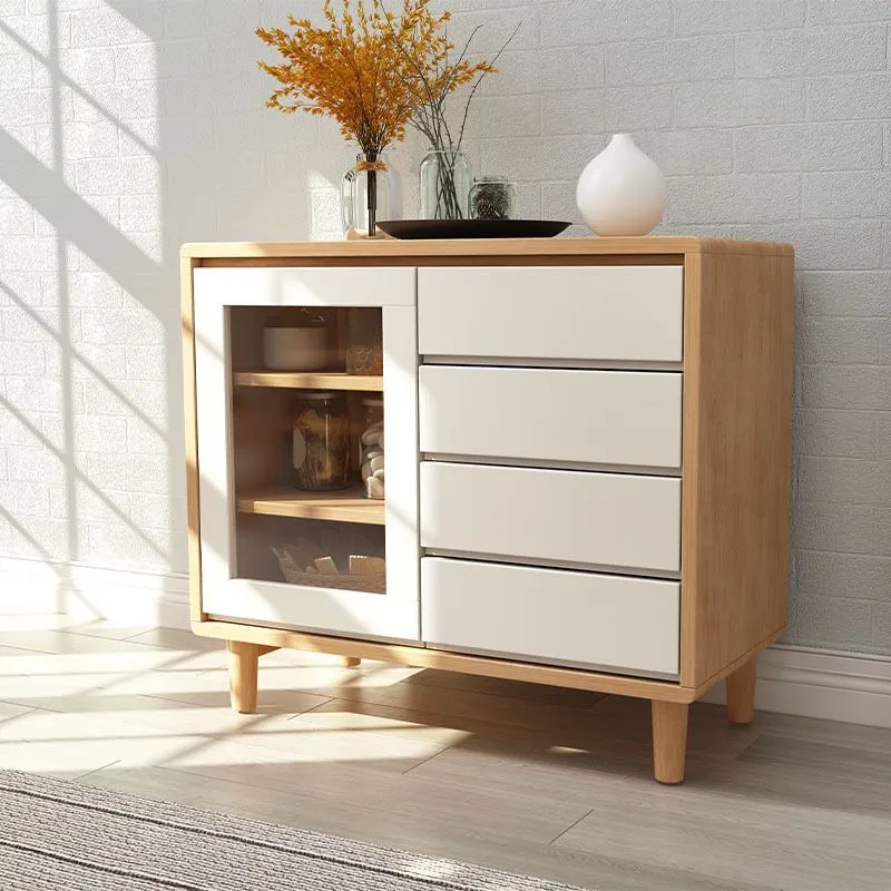 Mobile buffet moderno legno di gomma con espositore con cassetti per sala da pranzo Clearhalo