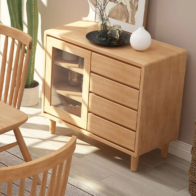 Mobile buffet moderno legno di gomma con espositore con cassetti per sala da pranzo Clearhalo