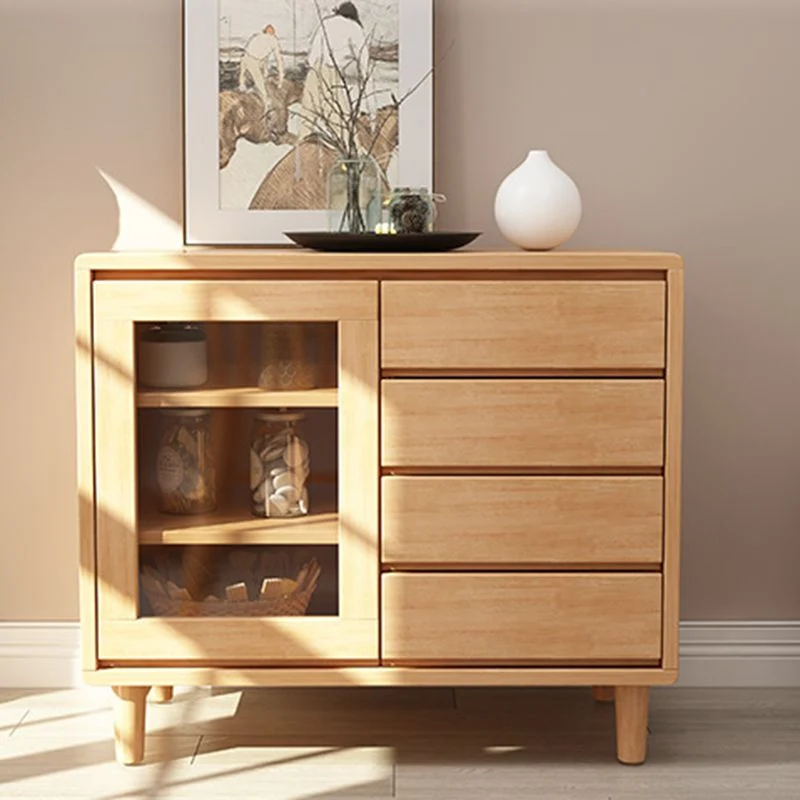 Mobile buffet moderno legno di gomma con espositore con cassetti per sala da pranzo Clearhalo