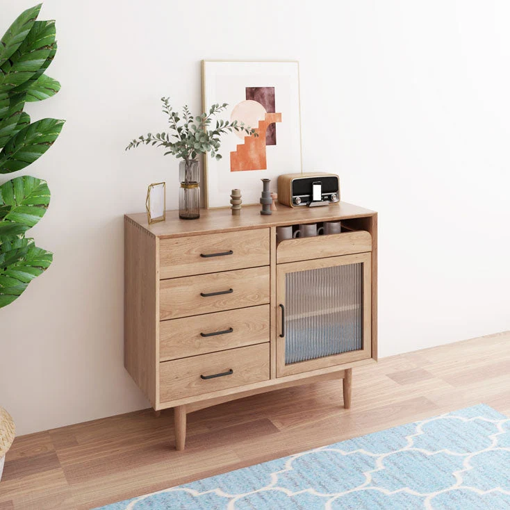 Mobile buffet pino con espositore ultra moderno con cassetti per sala da pranzo Clearhalo