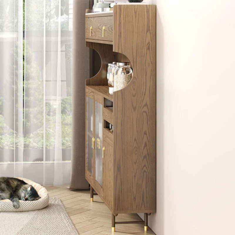 Mobile contenitore moderno con ante legno e vetro, credenza da pranzo con cassetti Clearhalo