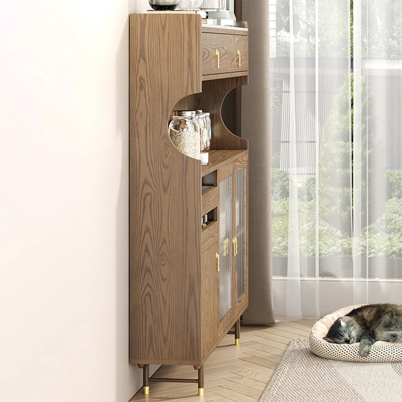 Mobile contenitore moderno con ante legno e vetro, credenza da pranzo con cassetti Clearhalo