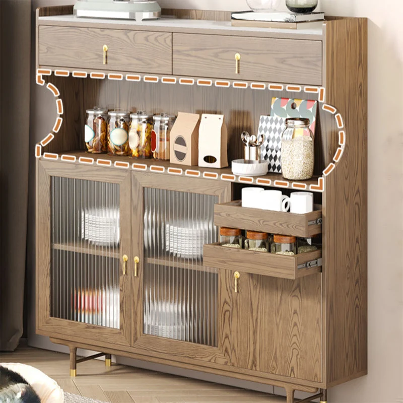 Mobile contenitore moderno con ante legno e vetro, credenza da pranzo con cassetti Clearhalo