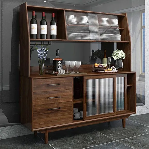 Mobile contenitore moderno più ripiani con ante vetro, mobile buffet per sala da pranzo Clearhalo