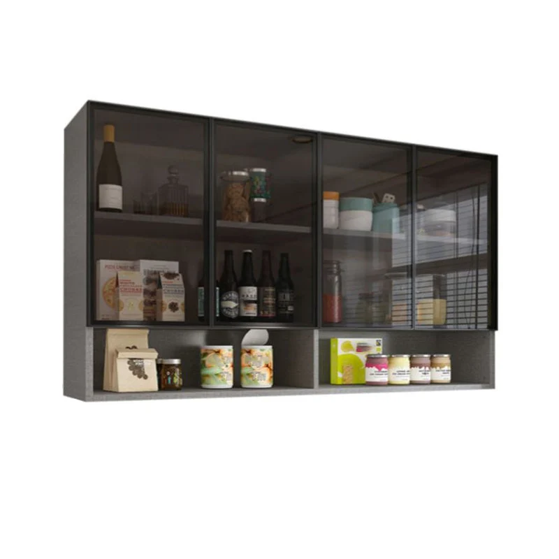 Mobile da esposizione moderno con porte vetro, finto legno, per sala da pranzo Clearhalo