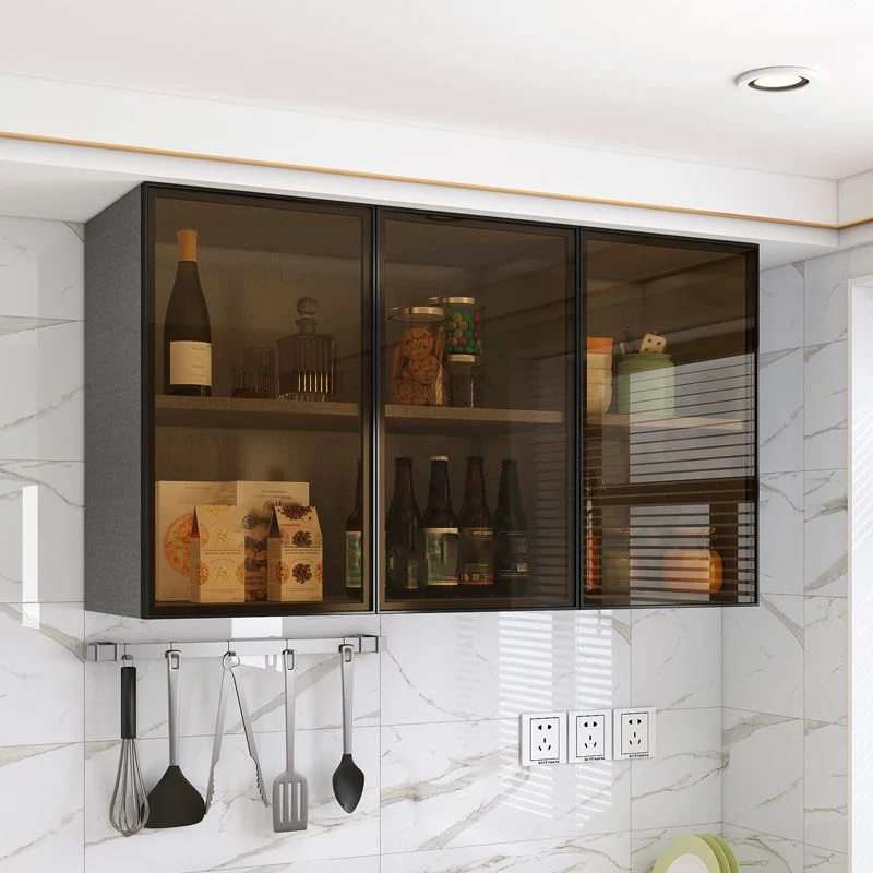 Mobile da esposizione moderno con porte vetro, finto legno, per sala da pranzo Clearhalo