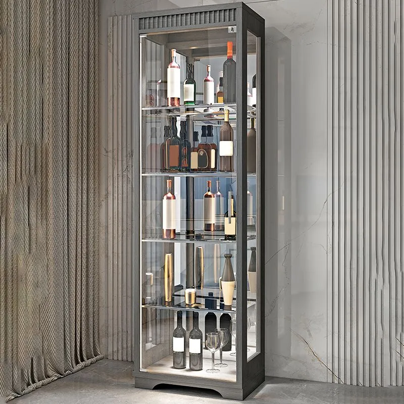 Mobile moderno legno di gomma con ante vetro e porte vetro Clearhalo