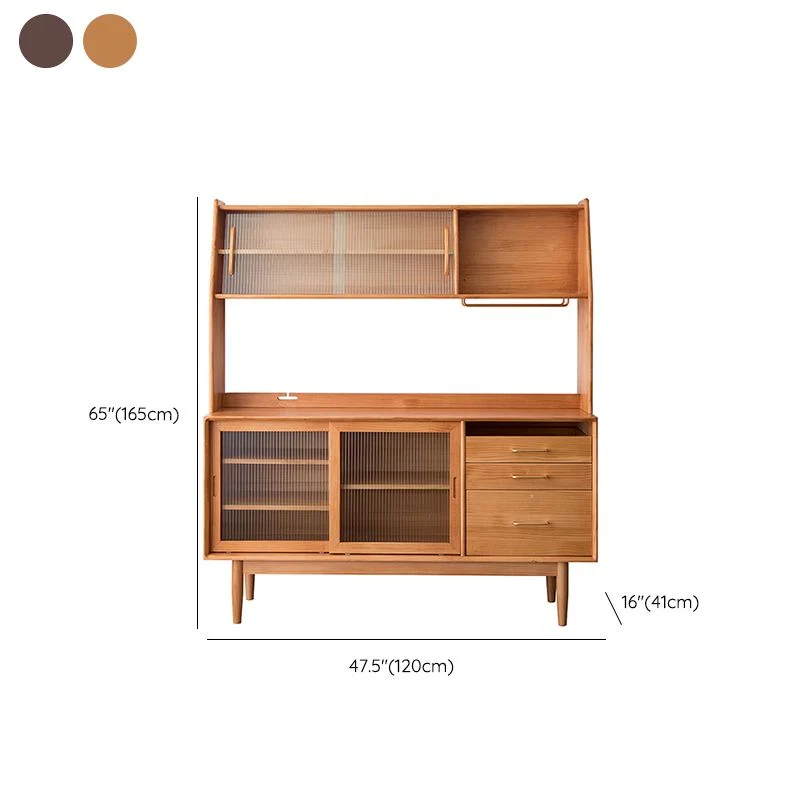 Mobile portaoggetti legno massello con ante vetro, credenza da pranzo contemporanea Clearhalo