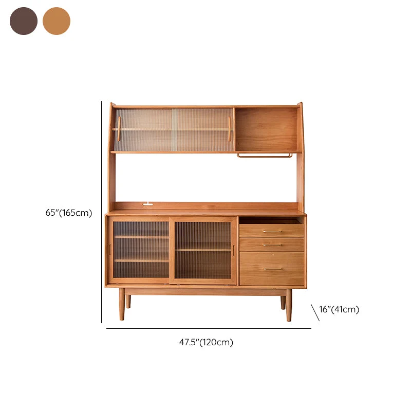 Mobile portaoggetti legno massello con ante vetro, credenza da pranzo contemporanea Clearhalo