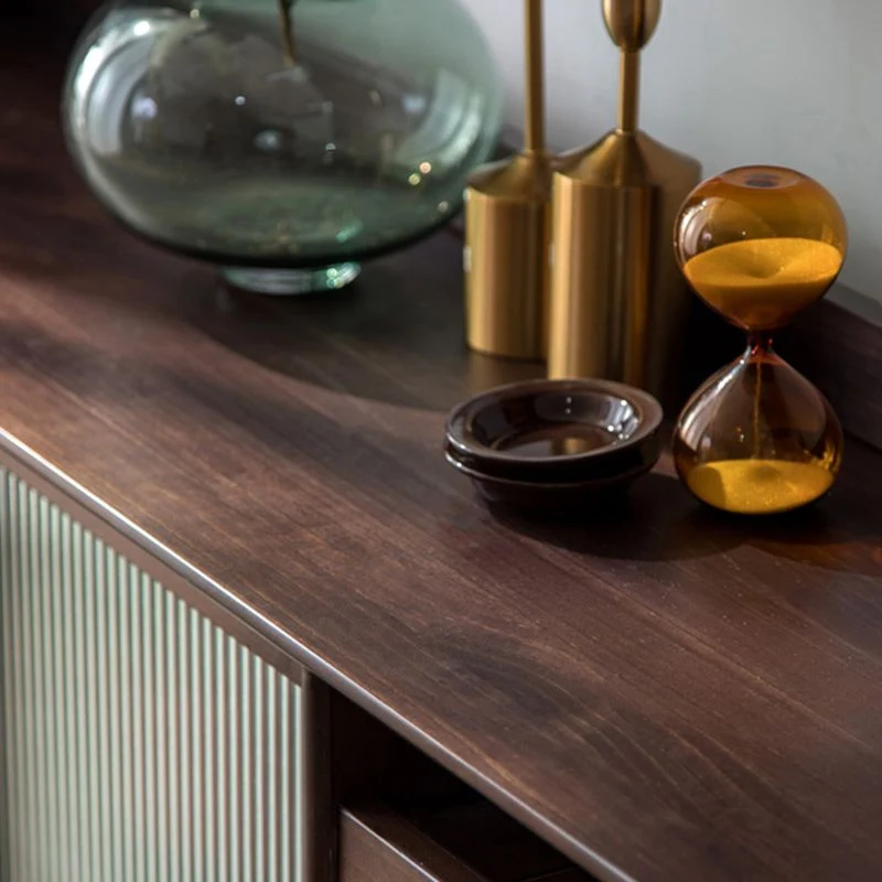 Mobile portaoggetti legno massello con ante vetro, credenza da pranzo contemporanea Clearhalo