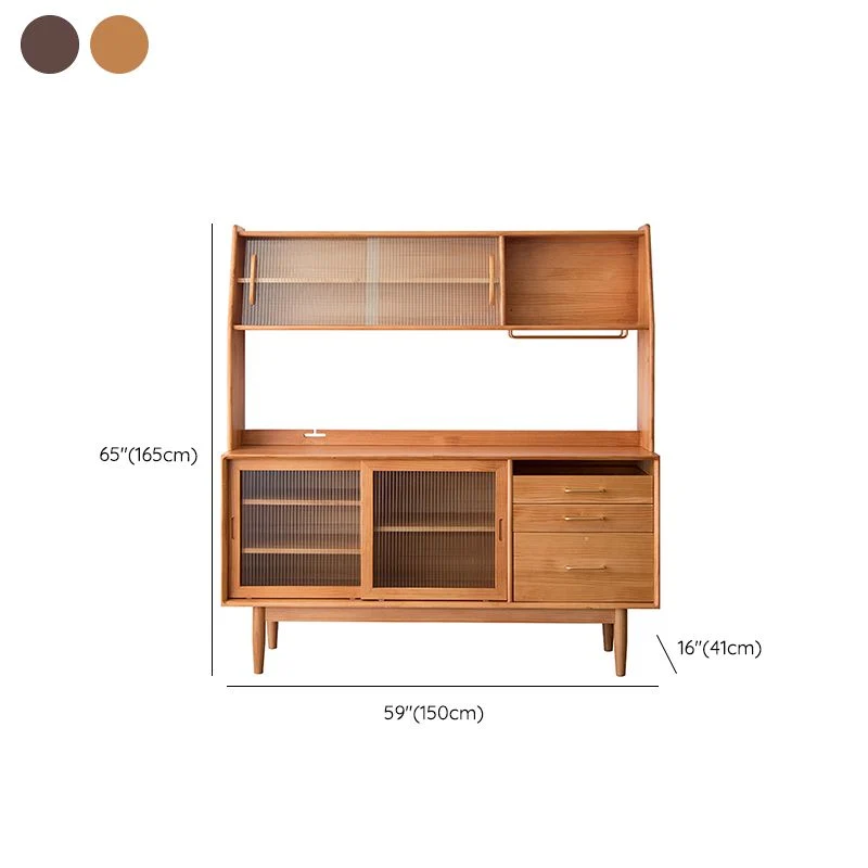 Mobile portaoggetti legno massello con ante vetro, credenza da pranzo contemporanea Clearhalo