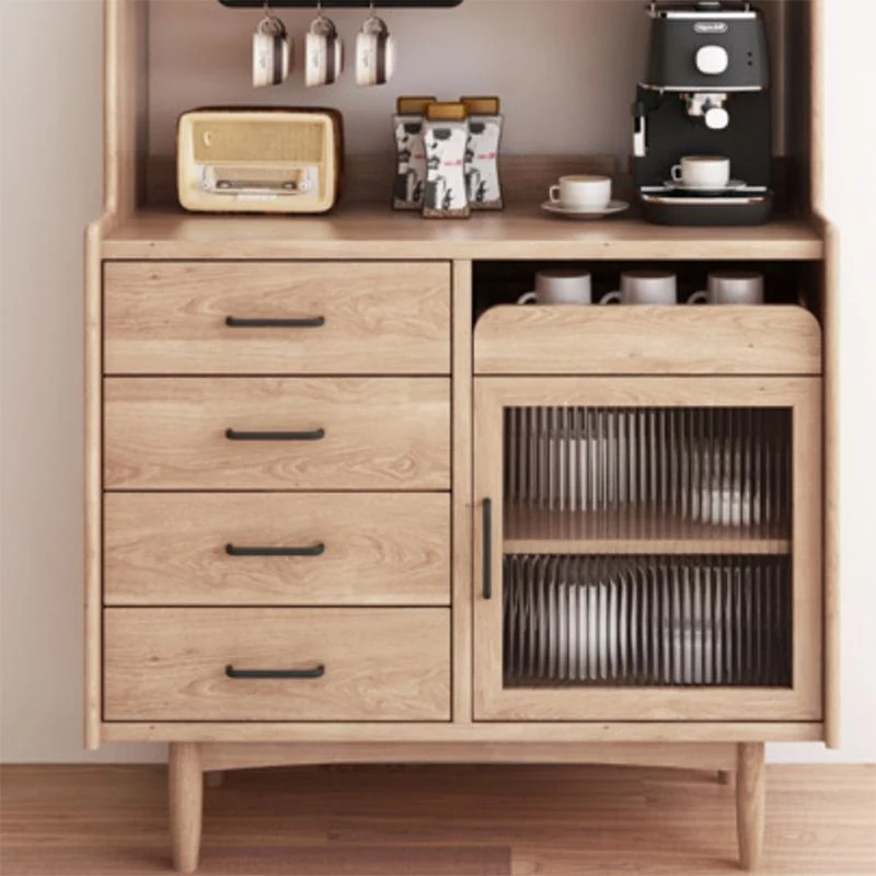 Mobile portaoggetti legno massello espositore moderno con ante vetro e cassetti Clearhalo