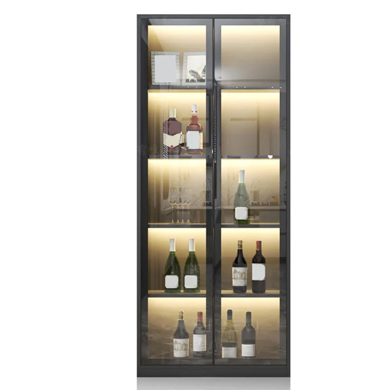 Mobile portaoggetti moderno finto legno con espositore con illuminazione Clearhalo
