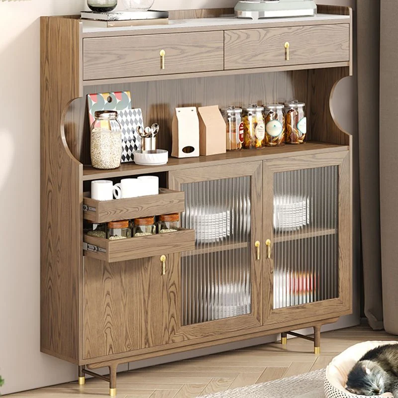 Mobile portaoggetti moderno frassino con porte vetro per sala da pranzo Clearhalo
