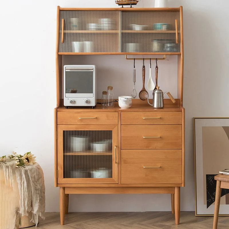 Mobile portaoggetti moderno pino con ante vetro per sala da pranzo Clearhalo