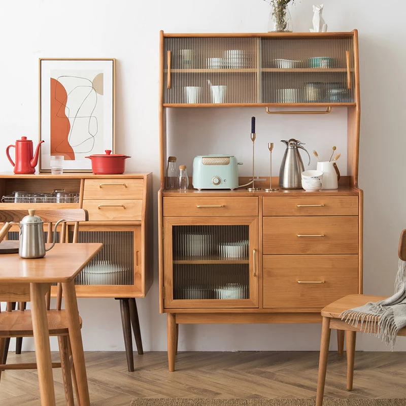 Mobile portaoggetti moderno pino con ante vetro per sala da pranzo Clearhalo