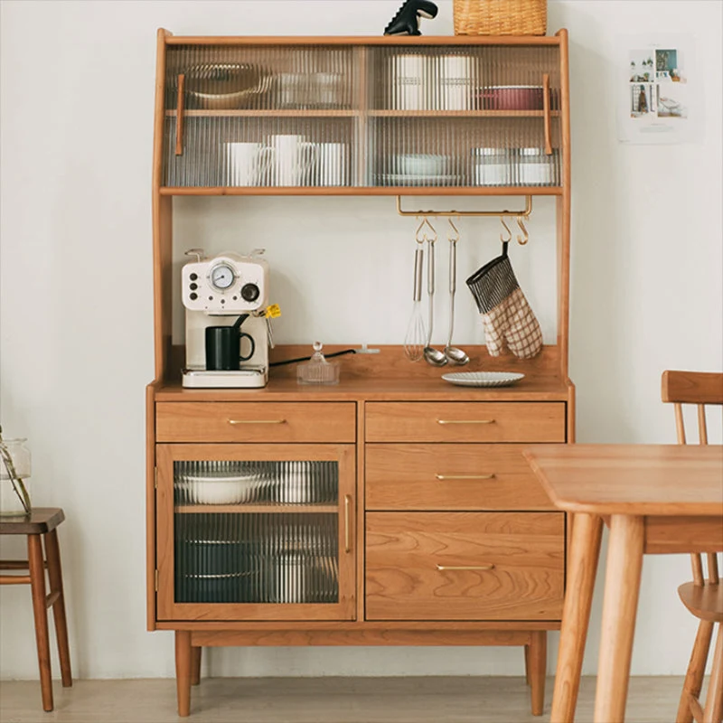 Mobile portaoggetti moderno pino con ante vetro per sala da pranzo Clearhalo