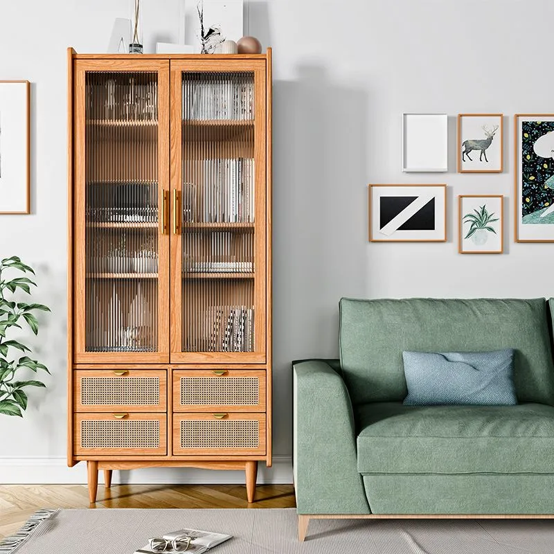 Mobile portaoggetti pino con espositore moderno con ante vetro e ante per soggiorno Clearhalo