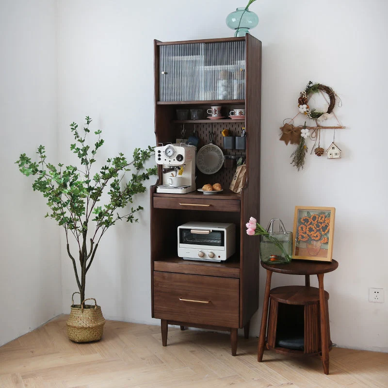 Mobile portaoggetti tradizionale legno massello con ante vetro per sala da pranzo Clearhalo