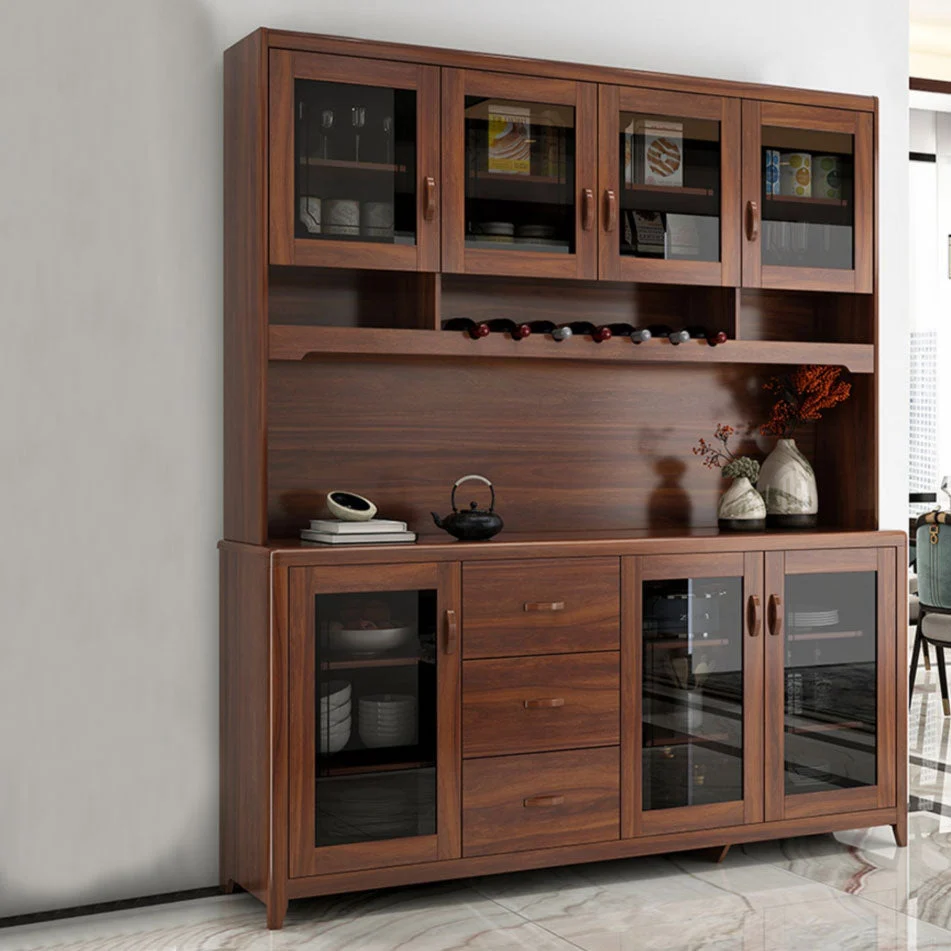 Mobile portaoggetti ultra moderno legno di gomma con ante vetro e cassetti Clearhalo