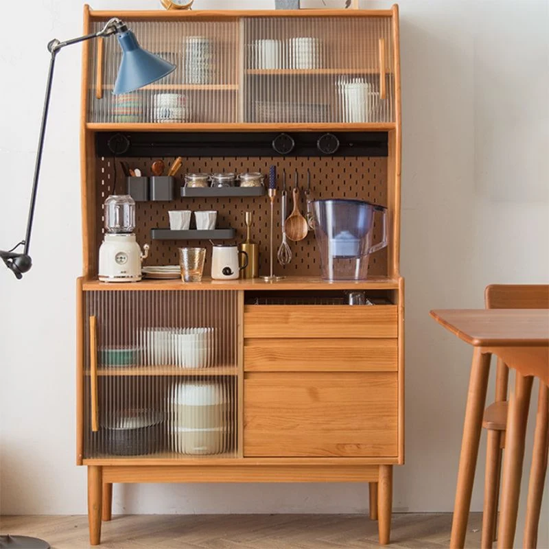 Mobile da pranzo moderno legno con ante vetro e armadietto porcellana con cassetti Clearhalo