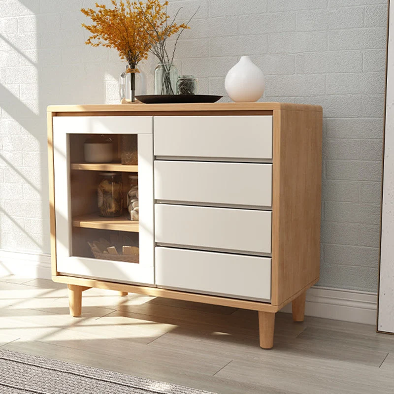 Mobile da pranzo moderno legno di gomma con 4 cassetti, larghezza 40,6 cm, per sala da pranzo Clearhalo
