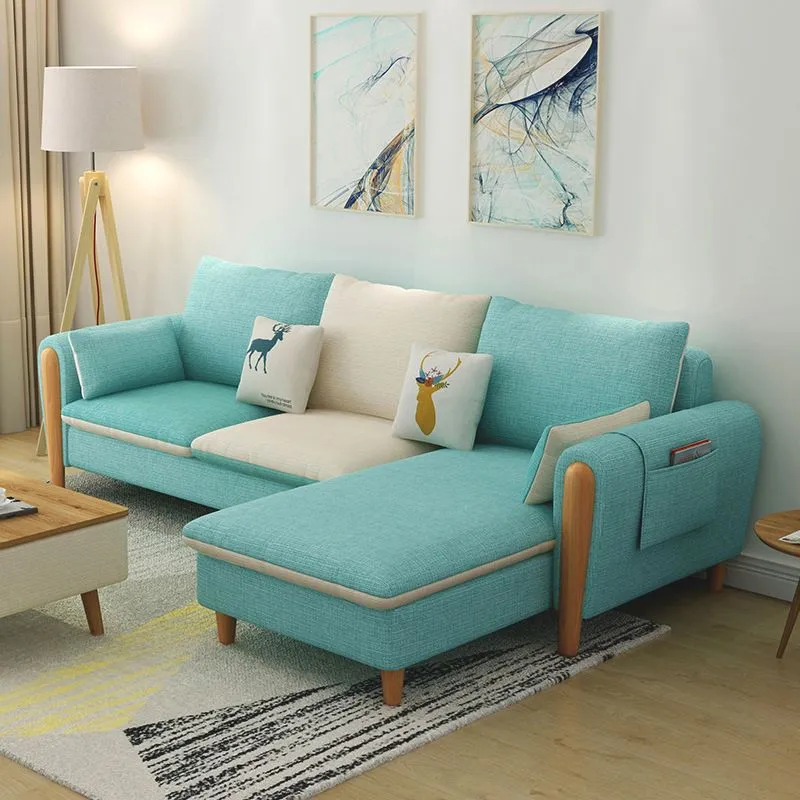 Mobile scandinavo componibile misto lino con contenitore e bracciolo svasato Clearhalo