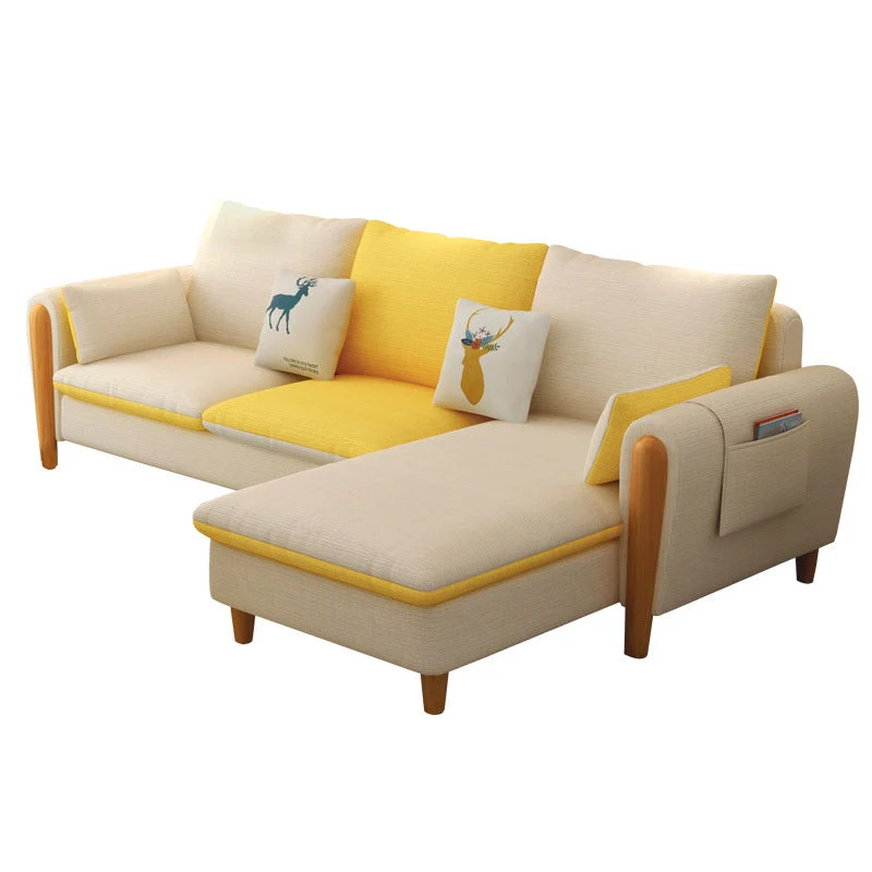 Mobile scandinavo componibile misto lino con contenitore e bracciolo svasato Clearhalo