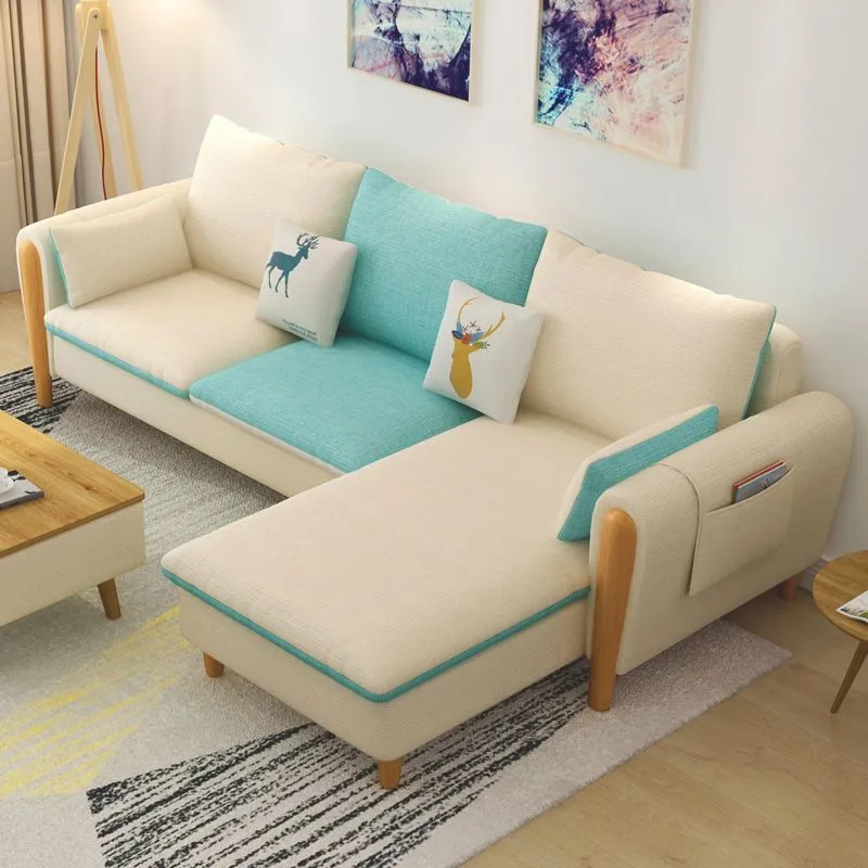 Mobile scandinavo componibile misto lino con contenitore e bracciolo svasato Clearhalo