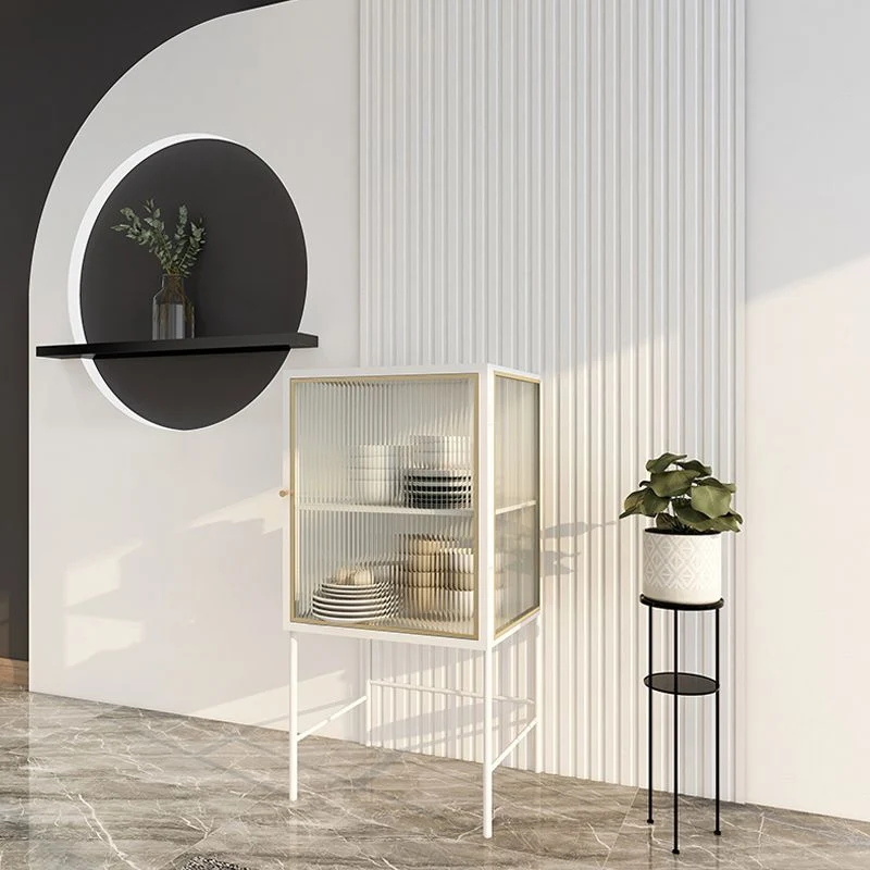 Mobiletto moderno per buffet metallo con ante vetro per soggiorno Clearhalo