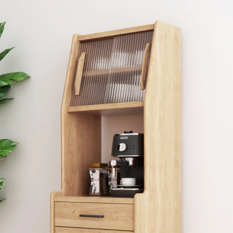 Mobiletto moderno pino, con ante vetro, credenza da pranzo con cassetti Clearhalo