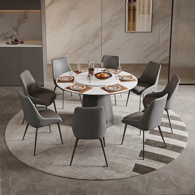 Mobili moderni pietra Tavolo da pranzo di forma rotonda da 1/2/5/7/9 pezzi con sedia imbottita Clearhalo